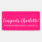 Gefeliciteerd hot pink custom script naam afstuder spandoek (Horizontaal)