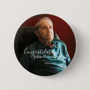 Gefeliciteerd huis inwijding pensionering naam  ronde button 5,7 cm