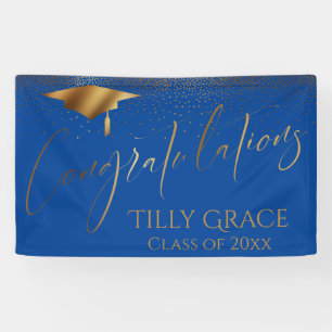 Gefeliciteerd, je Afstuderen Gold Confetti op Blau Spandoek