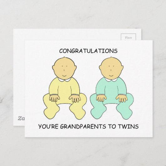 Gefeliciteerd, je bent grootouders tot tweelingen briefkaart (Voorkant / Achterkant)