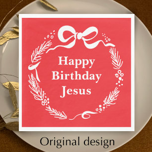Gefeliciteerd Jezus Handgetekende strik Kerstmis Servet