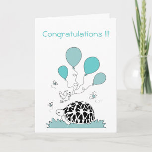 Gefeliciteerd Kaart (schildpad w. blue balloons)