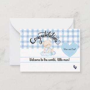 Gefeliciteerd kaart voor babyjongen, welkom pasgeb notitiekaartje