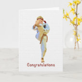 Gefeliciteerd, Karate Kicking Brown Belt Kaart (Gele Bloem)