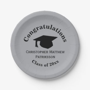 Gefeliciteerd, klas 20xx afstuderen, zilver papieren bordje