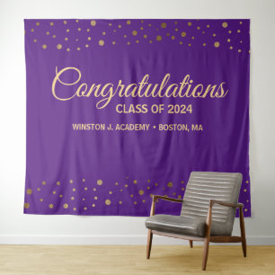 Gefeliciteerd Klas van 2021 Paars Goud Geslaagd Wandkleed