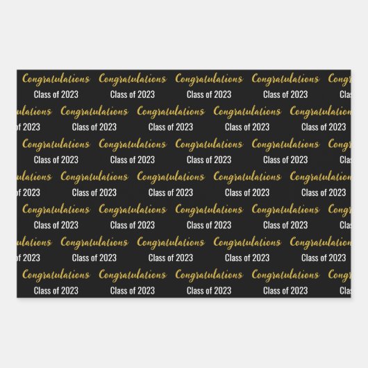 Gefeliciteerd, klasse 2023 Black White en Gold Inpakpapier Vel (Voorkant 3)