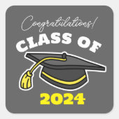 GEFELICITEERD KLASSE 2024 AFSTUDEREN VIERKANTE STICKER (Voorkant)