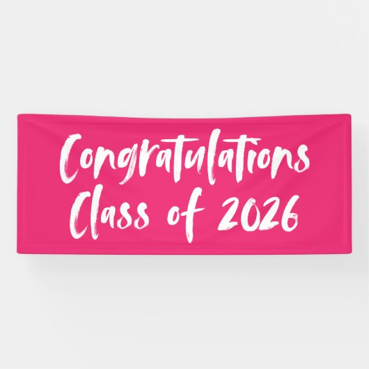 Gefeliciteerd Klasse van 2025 Hot Pink Afstuderen Spandoek (Horizontaal)