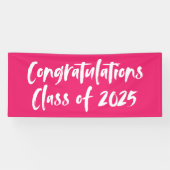 Gefeliciteerd Klasse van 2025 Hot Pink Afstuderen Spandoek (Horizontaal)