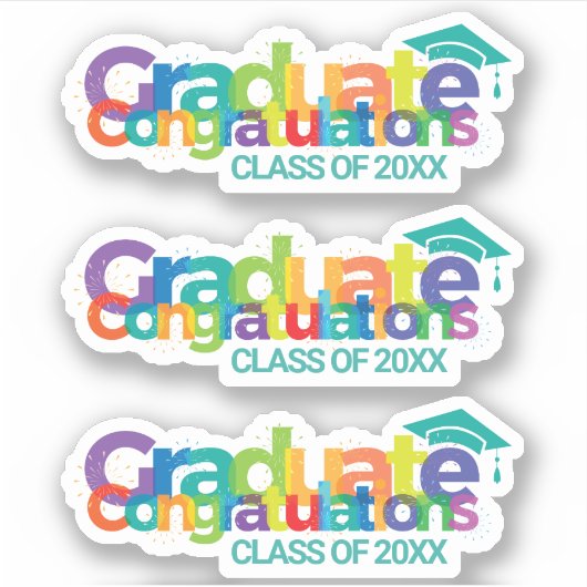 Gefeliciteerd Klasse van 20XX Kleurrijk Afstuderen Sticker (Voorkant)