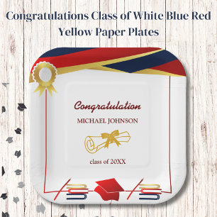 Gefeliciteerd Klasse van wit blauw rood geel Papieren Bordje