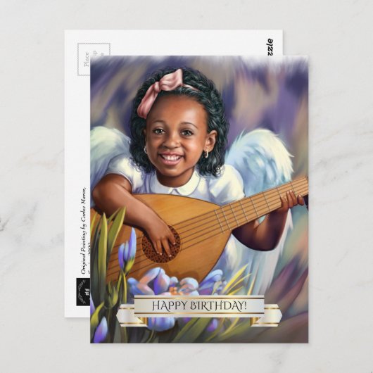 Gefeliciteerd. Kleine Engel met Lute Briefkaart (Voorkant / Achterkant)