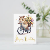 Gefeliciteerd Knuffel Hamster Bloemen Persoonlijk Briefkaart (Staand voorkant)