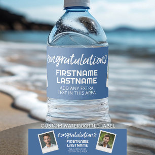 Gefeliciteerd met 2 fotocollage - Kan kleur bewerk Waterfles Etiket