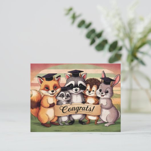 Gefeliciteerd met afstuderen schattige dieren briefkaart (Staand voorkant)