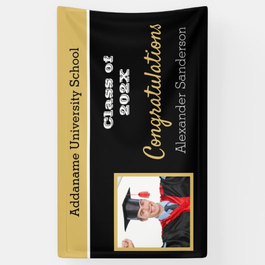 Gefeliciteerd met Afstuderen van Modern Black Gold Spandoek (Verticaal)