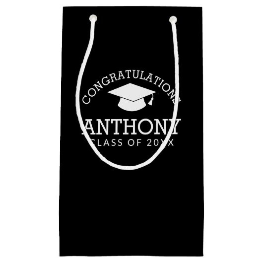 Gefeliciteerd met Afstuderen zwarte afkorting Klein Cadeauzakje (Voorkant)