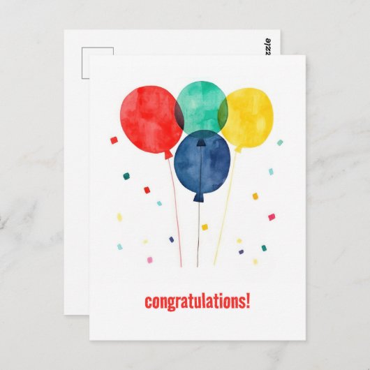Gefeliciteerd met Ballonnen en Confetti Briefkaart (Voorkant / Achterkant)