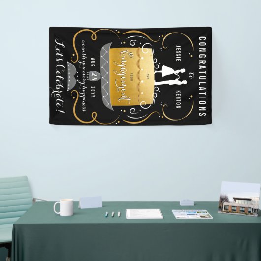 Gefeliciteerd met Black & Gold Engagement Party Spandoek (Beurs)