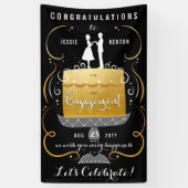 Gefeliciteerd met Black & Gold Engagement Party Spandoek (Verticaal)