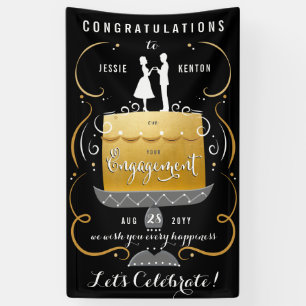 Gefeliciteerd met Black & Gold Engagement Party Spandoek