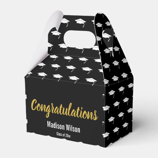 Gefeliciteerd met Black White & Gold Afstuderen Af Bedankdoosjes (Voorkant Zijde)