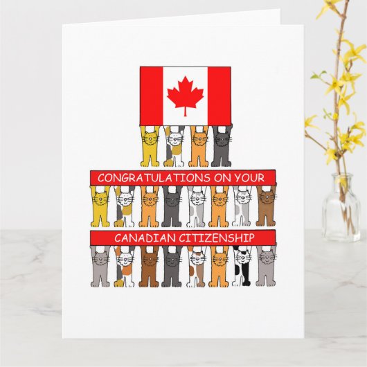 Gefeliciteerd met Canadese burgerschap Cats and Fl Kaart (Gele Bloem)