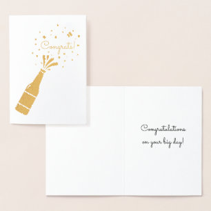 Gefeliciteerd met Champagne Bottle Pop Gold Foil Folie Kaarten