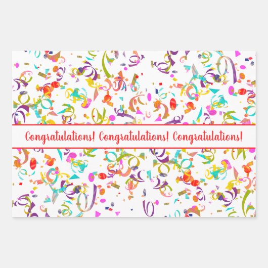 Gefeliciteerd met Confetti Streamers Gold Multicol Inpakpapier Vel (Voorkant 2)