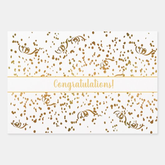 Gefeliciteerd met Confetti Streamers Gold Multicol Inpakpapier Vel (Voorkant)