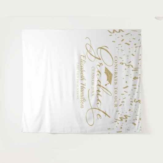 Gefeliciteerd Met De Afgestudeerde Gouden En Witte Wandkleed (Voorkant (horizontaal))