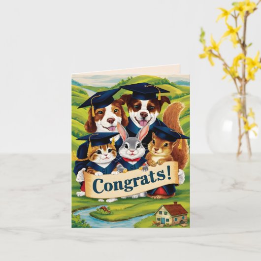 Gefeliciteerd met de afstuderen leuke dieren kaart (Gele Bloem)