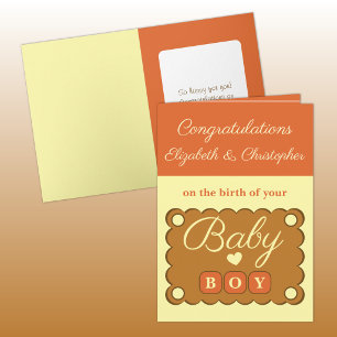 Gefeliciteerd met de babyjongen oranje geel kaart