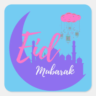 Gefeliciteerd met de ballon Eid Mubarak Vierkante Sticker