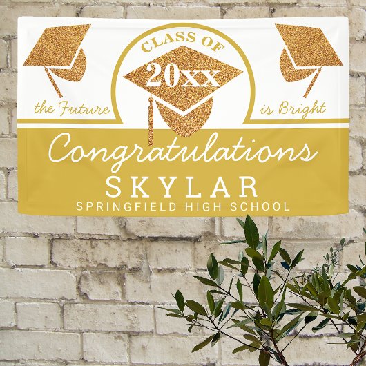 Gefeliciteerd met de Graduatie Cap Gold Fun Spandoek