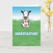 Gefeliciteerd met de Koe Cute en Funny in Field Kaart (Gele Bloem)