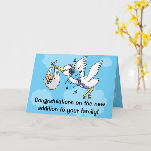 Gefeliciteerd met de nieuwe baby Stork Kaart (Gele Bloem)