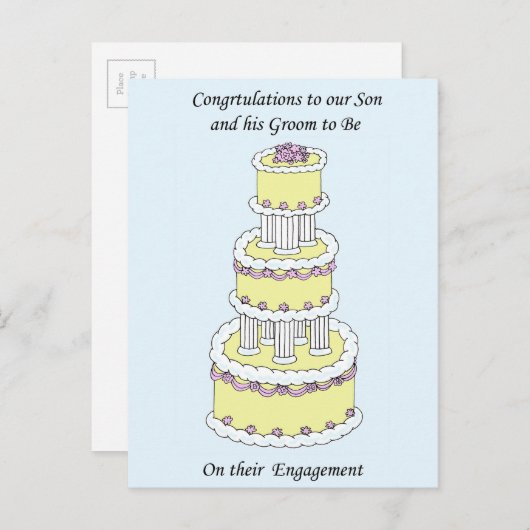 Gefeliciteerd met de verloving van zoon en aanstaa aankondigingskaart (Voorkant / Achterkant)