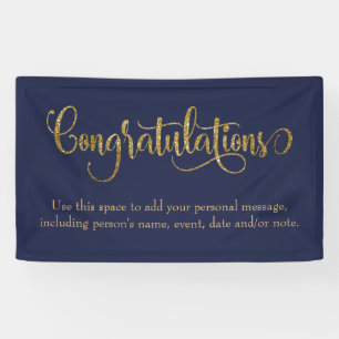Gefeliciteerd met de zwirling Gold Glitter Navy Bl Spandoek