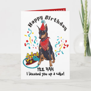 Gefeliciteerd met Dobermann-hond in rode bandana Kaart