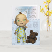 Gefeliciteerd met een Kaart van een baby met carto (Gele Bloem)