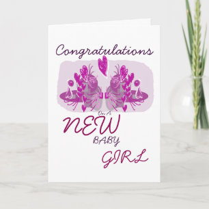 Gefeliciteerd met een nieuwe roze kaart voor meisj