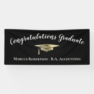 Gefeliciteerd met Elegant Black Gold Afstuderen Spandoek
