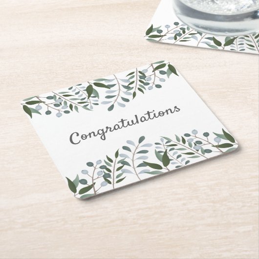 Gefeliciteerd met Eucalyptus Greenery Floral Vierkante Kartonnen Onderzetter (Schuin)