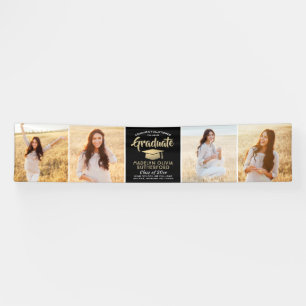 Gefeliciteerd met Foto Black en Gold Afstuderen 4 Spandoek