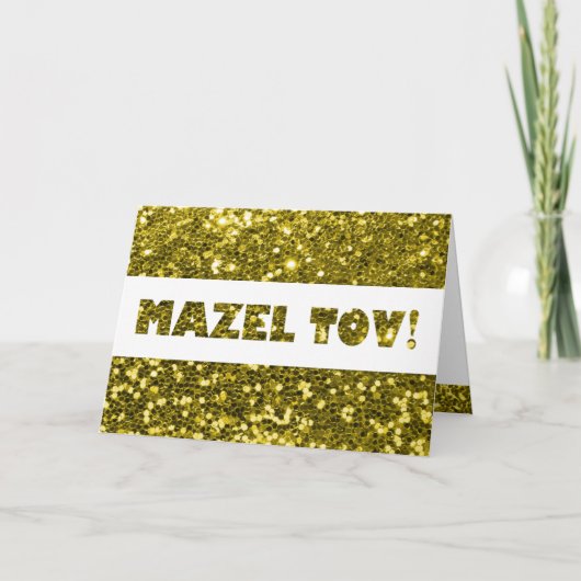 Gefeliciteerd met Glitter Goud Mazel Tov Kaart (Voorkant)