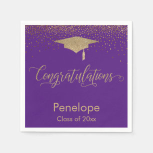 Gefeliciteerd met Gold Graduation Cap Paars Servet