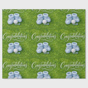 Gefeliciteerd met golf voor baby jongen golfer op cadeaupapier