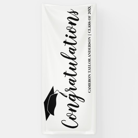 Gefeliciteerd met het Afstuderen van het Zwarte Af Spandoek (Verticaal)